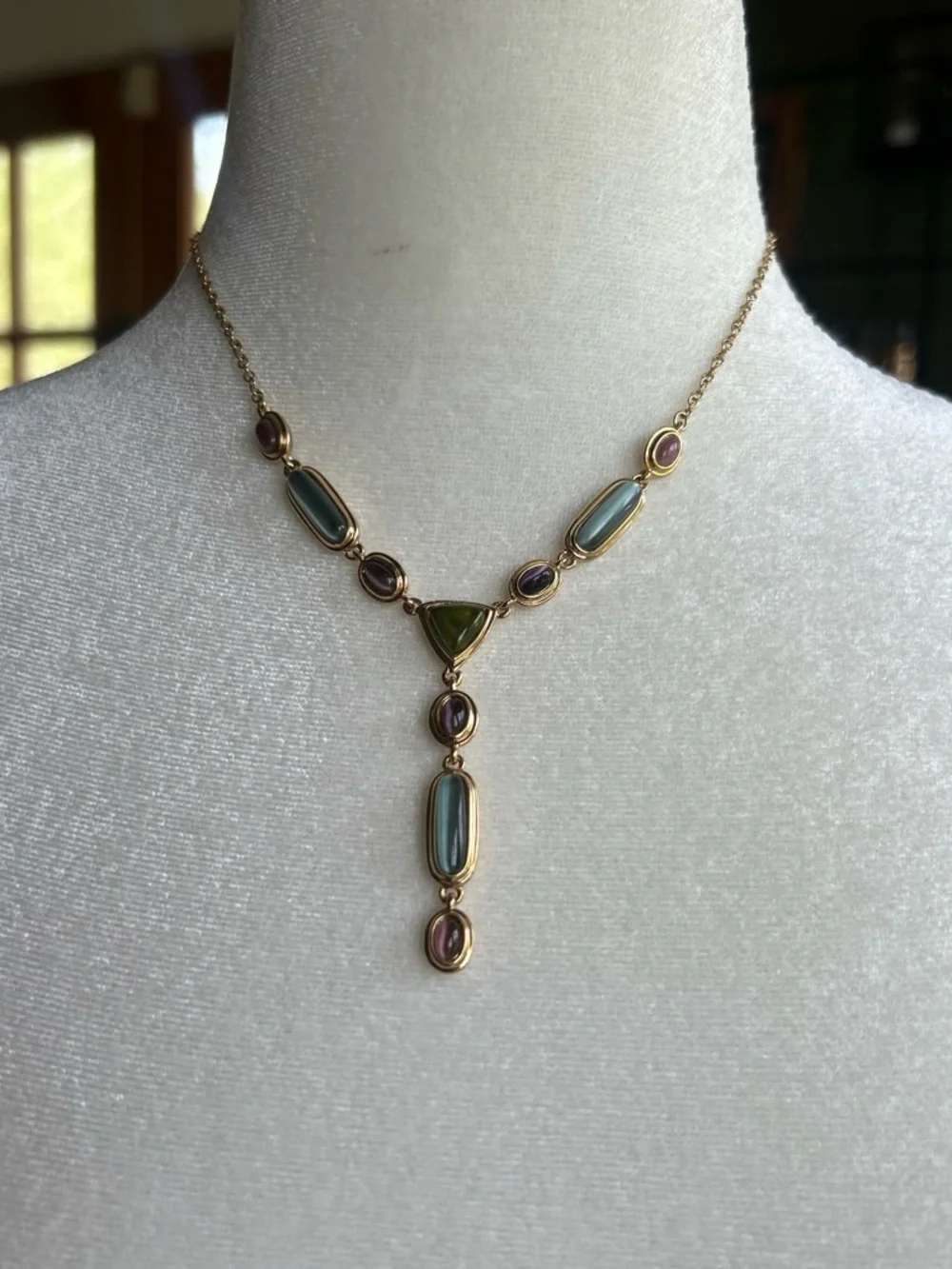 NOS Money Gold-Tone Multicolor Stone Lariat Necklace - Women Jewelry